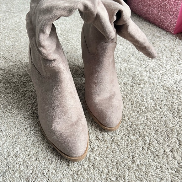 Qupid Taupe Over the Knee Boots - Picture 3 of 6